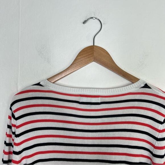 Duffield Lane White Striped Pullover Lightweight Sweater Womens Size Large - Picture 4 of 11